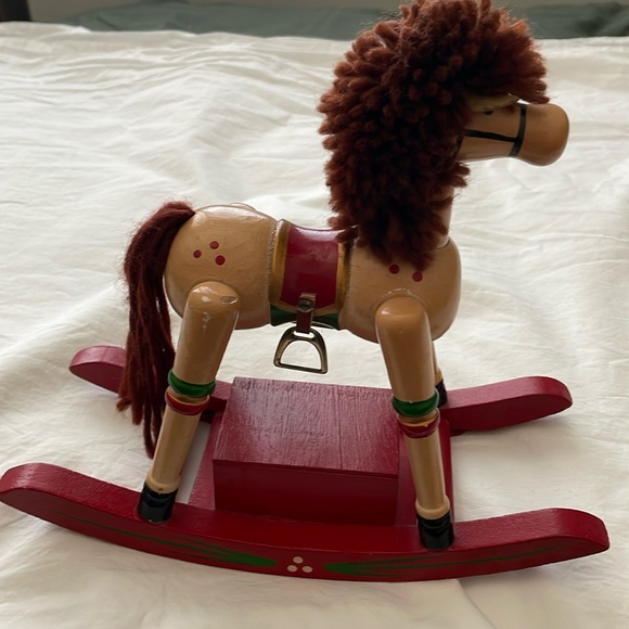 Vintage Musical Rocking Horse Christmas Decor Wooden Red and Tan “WORKS” - Picture 1 of 5